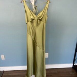 Green Satin Cowl Back Dress